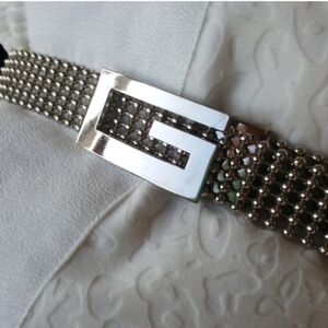 Y2K GUESS? Vintage 6 Row Silver Beaded Women's Belt ONE SIZE